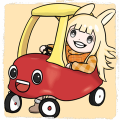 A static emote of ManukaB in a car, it's very cute.
